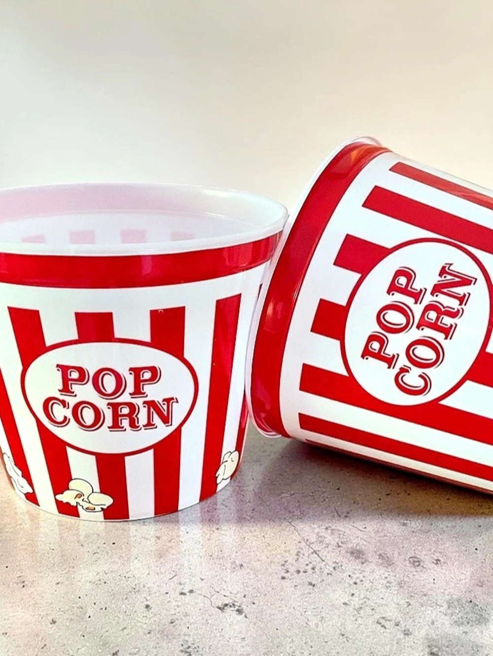 Retro style Bed Bath & Beyond 2 Red & White Popcorn Tubs – Movie Night Snack Bow